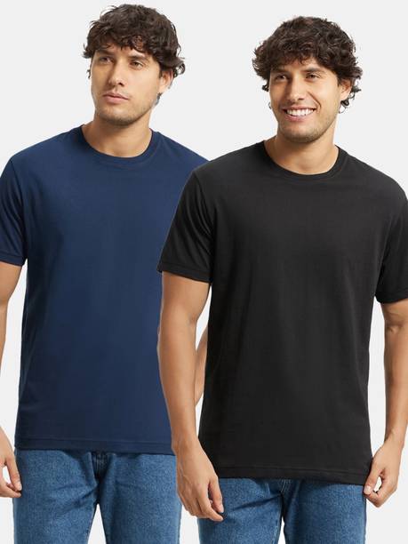 Pack of 2 Men Solid Round Neck Cotton Blend Multicolor ...