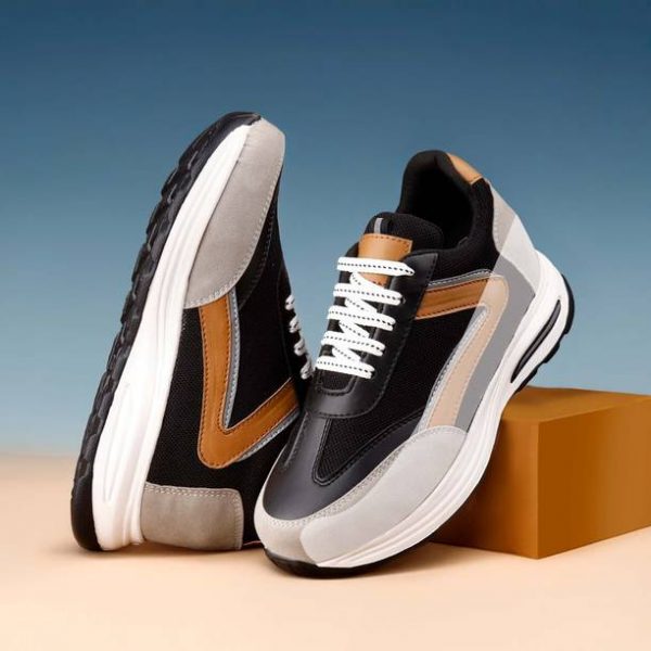 Men's 3.5 Inch Hidden Height Increasing Black Casual Sports Running Laceup Shoe Running Shoes For Men