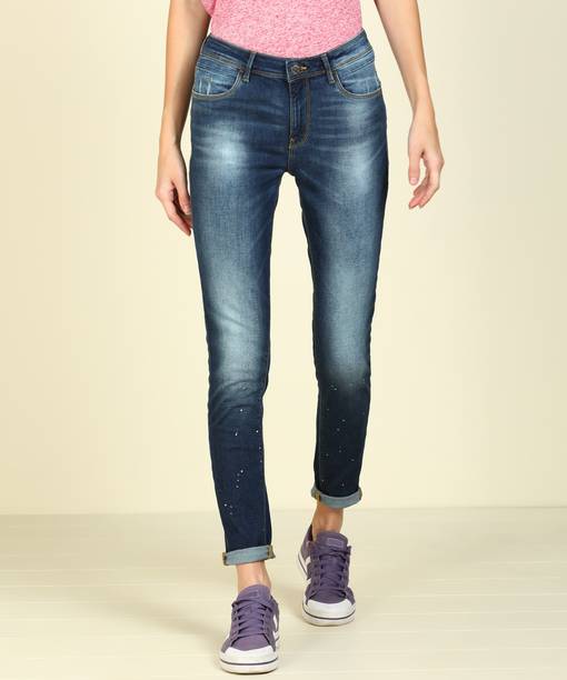 FLYING MACHINE Women Super Skinny Mid Rise Blue Jeans