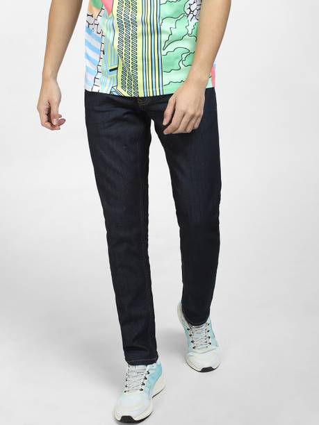 Men Slim Mid Rise Dark Blue Jeans