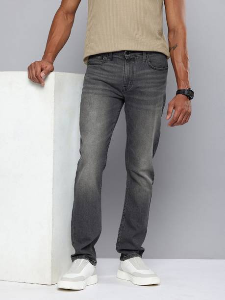 Men Slim Mid Rise Grey Jeans