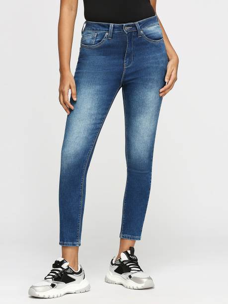 Women Skinny Mid Rise Blue Jeans
