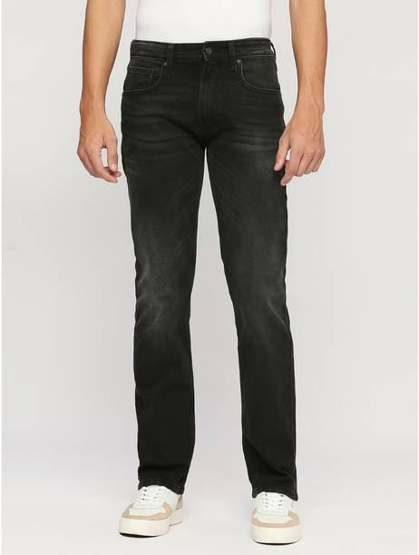 Men Straight Fit Mid Rise Black Jeans