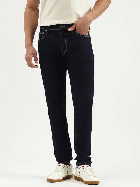 Men Tapered Fit Mid Rise Black Jeans