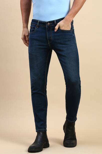 Men Slim Mid Rise Dark Blue Jeans