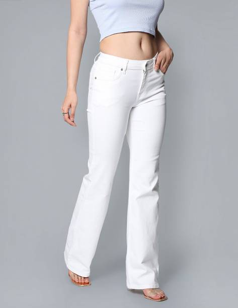 FLYING MACHINE Women Boot-Leg Low Rise White Jeans