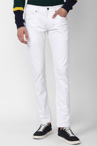 Men Tapered Fit Mid Rise White Jeans