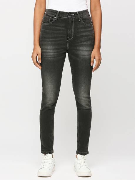 Women Skinny Mid Rise Black Jeans