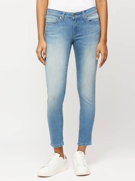 Women Skinny Mid Rise Blue Jeans