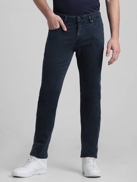 Men Slim Mid Rise Dark Blue Jeans