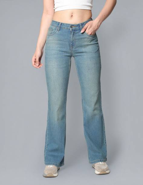 FLYING MACHINE Women Boot-Leg Mid Rise Blue Jeans