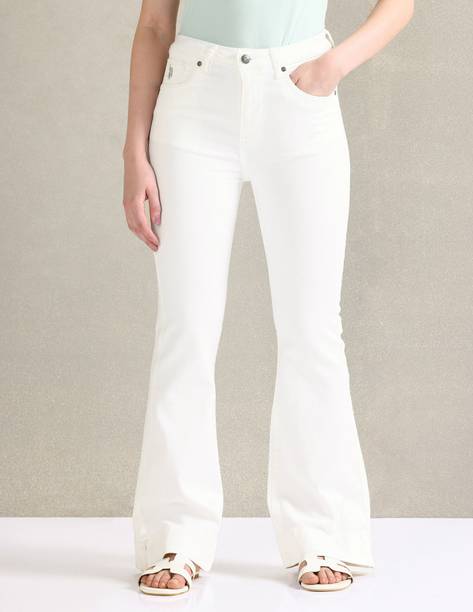 Women Flared High Rise White Jeans