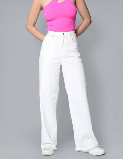 Women Flared High Rise White Jeans