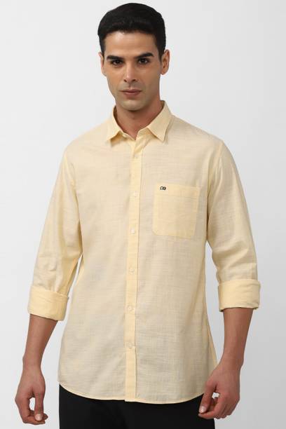 Men Slim Fit Self Design Spread Collar Casual Shirt