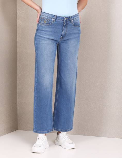 Women Flared Mid Rise Light Blue Jeans