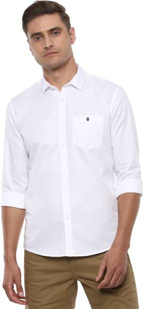 Men Slim Fit Solid Cut Away Collar Casual Shirt