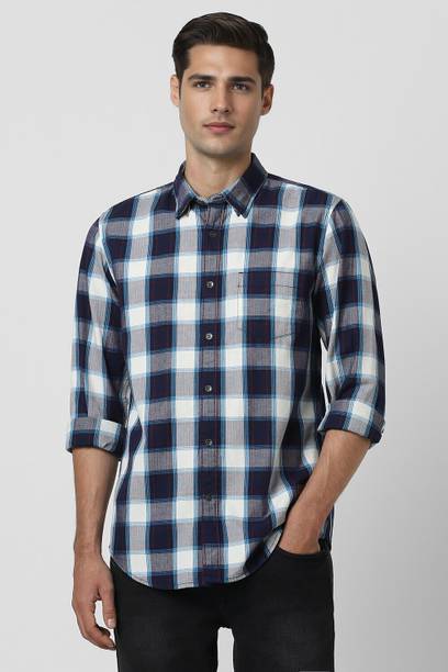 Men Slim Fit Checkered Spread Collar Casual Shirt