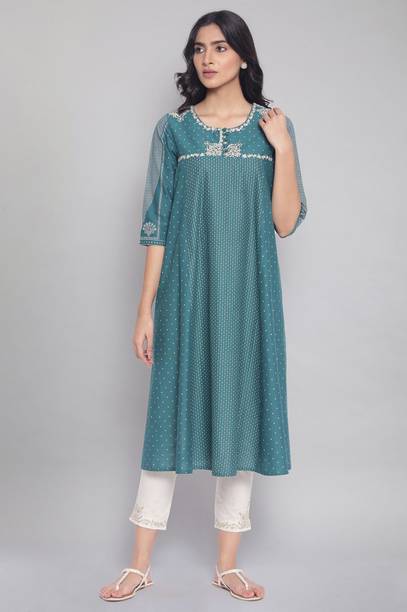 Women Polka Print Pure Cotton Flared Kurta