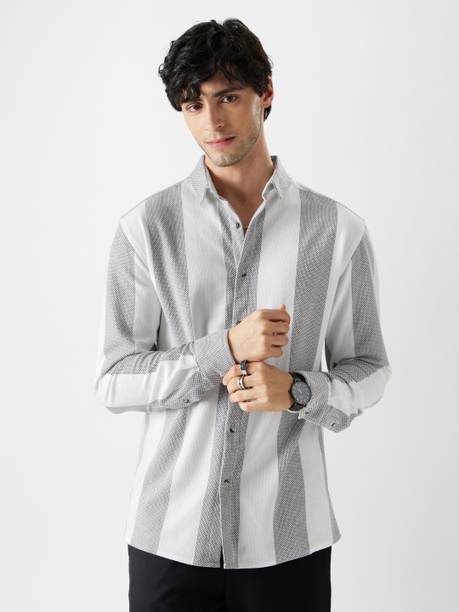 Men Regular Fit Striped Button Down Collar Casual Shirt