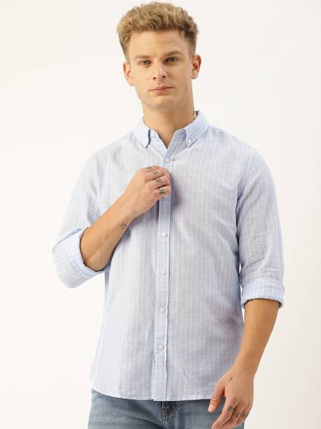 Men Slim Fit Checkered Button Down Collar Casual Shirt