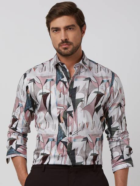 Men Slim Fit Printed Spread Collar Casual Shirt