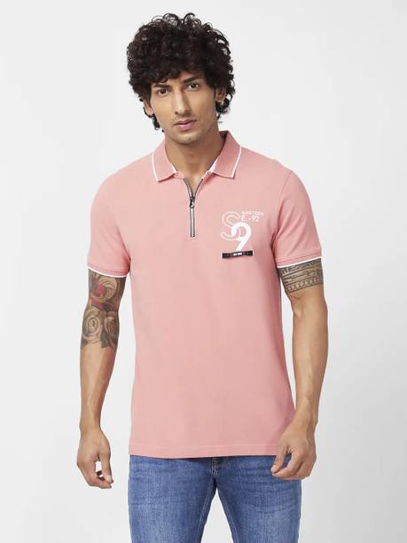 Men Solid Polo Neck Cotton Blend Pink T-Shirt