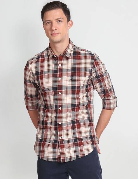 Men Slim Fit Checkered Spread Collar Casual Shirt