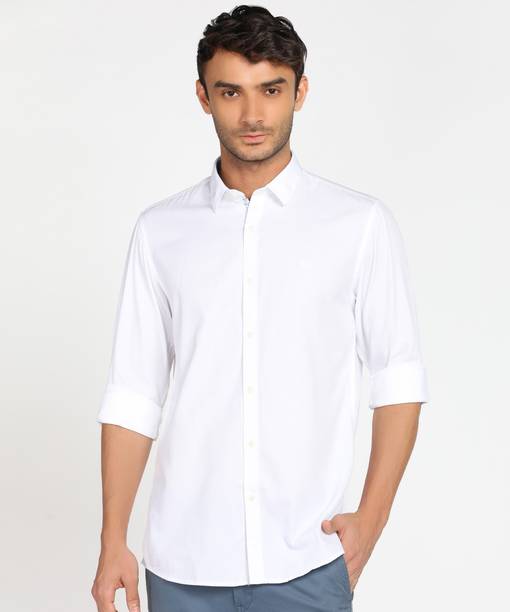 Men Slim Fit Self Design Spread Collar Casual Shirt