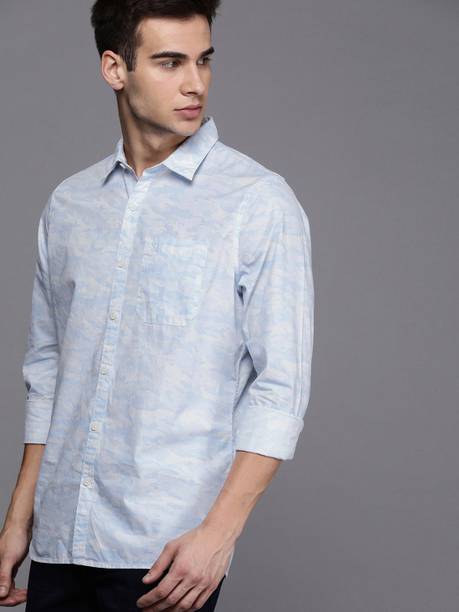 Men Slim Fit Printed Spread Collar Casual Shirt