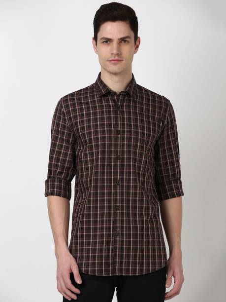 Men Slim Fit Checkered Spread Collar Casual Shirt