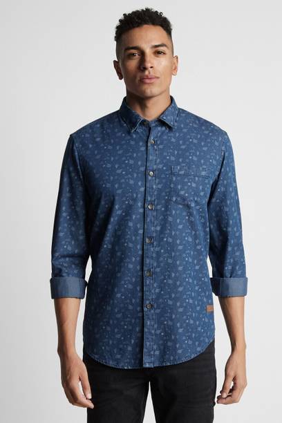 Men Slim Fit Printed Spread Collar Casual Shirt