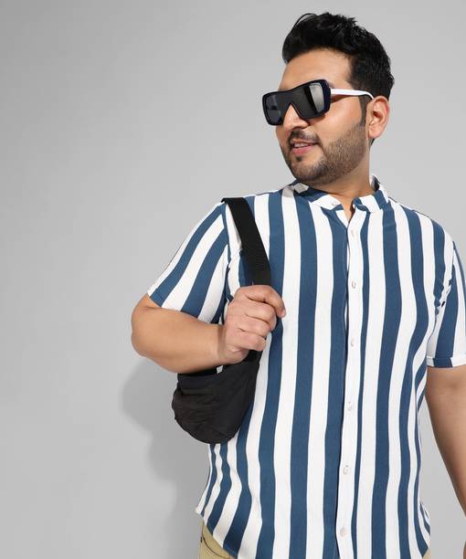 Men Regular Fit Striped Mandarin Collar Casual Shirt