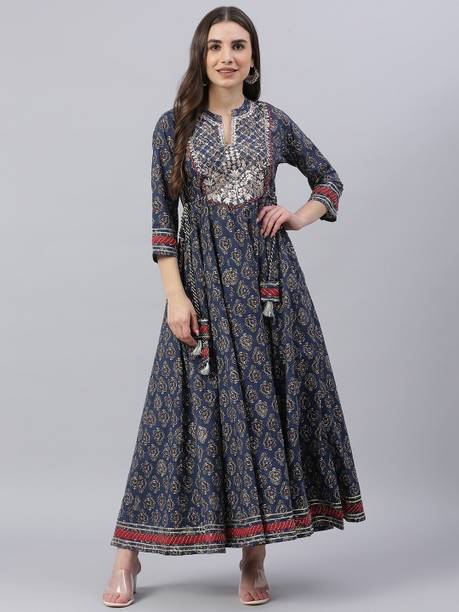 Women Printed Cotton Blend Anarkali Kurta