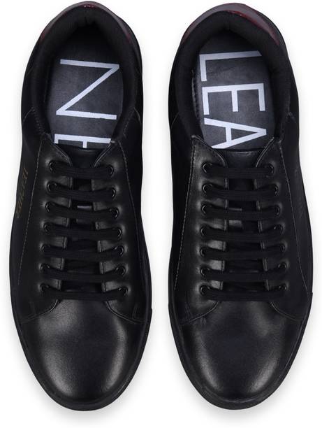 Men's Leather Stylish Casual Sneaker - Midnight Black and Maroon Sneakers For Men