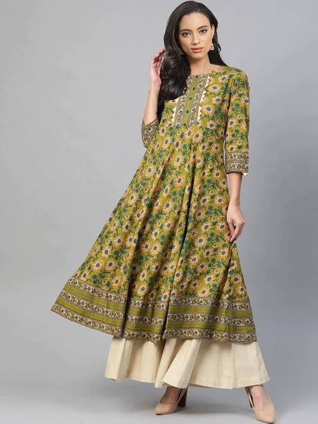 Women Floral Print Pure Cotton Anarkali Kurta