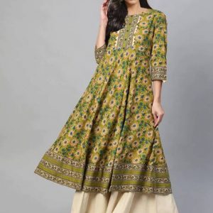 Women Floral Print Pure Cotton Anarkali Kurta