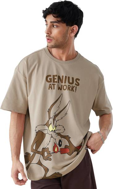 Men Printed, Typography Round Neck Polycotton Beige T-Shirt