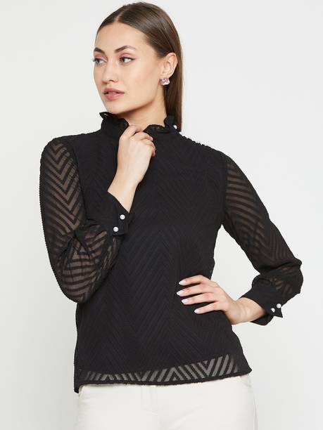 Casual Regular Sleeves Solid Women Black Top