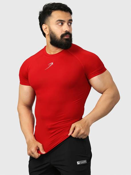 Men Solid Round Neck Polyester Red T-Shirt