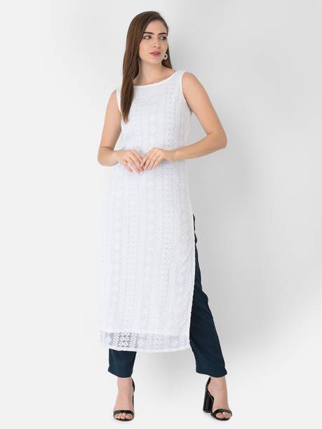 Women Self Design Lace Straight Kurta