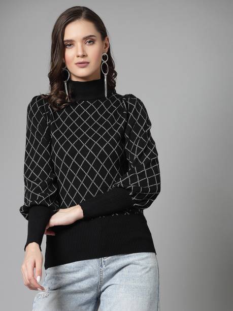 Casual Regular Sleeves Self Design Women Black Top