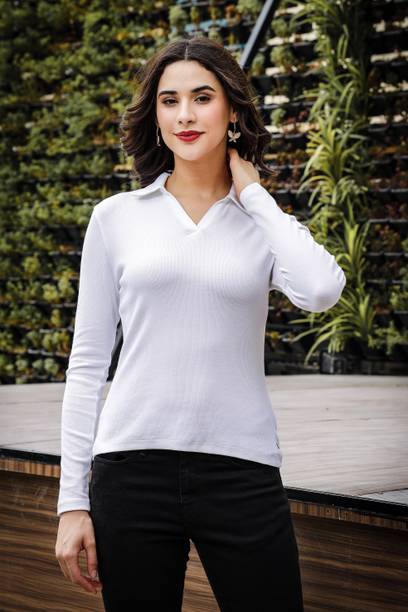 Casual Regular Sleeves Solid Women White Top