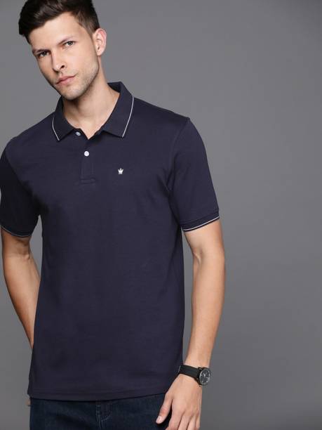 Golf Leisure Men Solid Polo Neck Pure Cotton Blue T-Shirt
