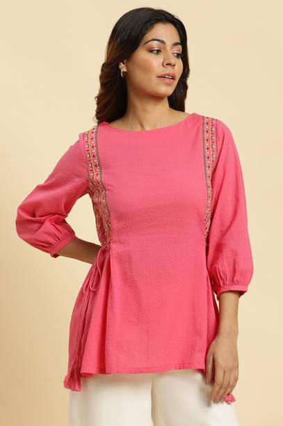Casual Regular Sleeves Solid Women Pink Top