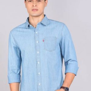 Men Slim Fit Solid Spread Collar Casual Shirt