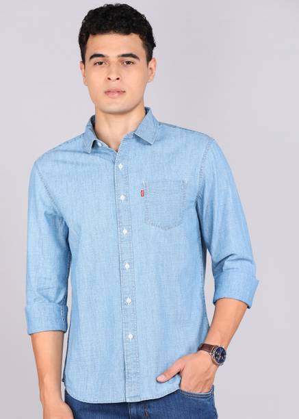 Men Slim Fit Solid Spread Collar Casual Shirt