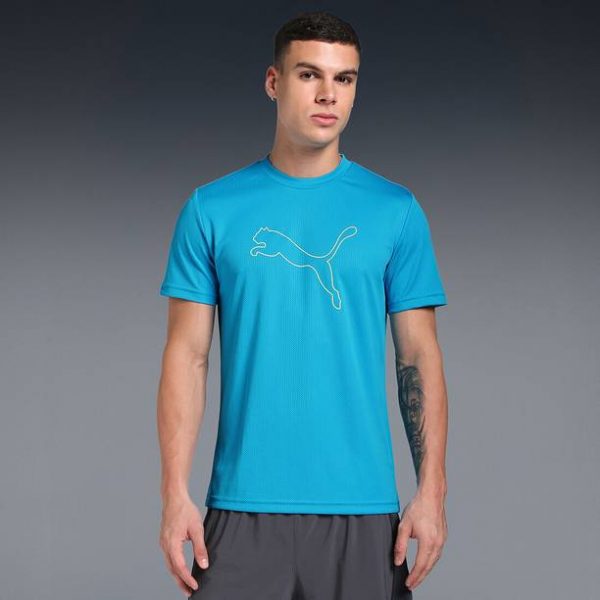 Men Printed Round Neck Polyester Blue T-Shirt