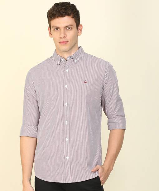 Men Slim Fit Striped Button Down Collar Casual Shirt