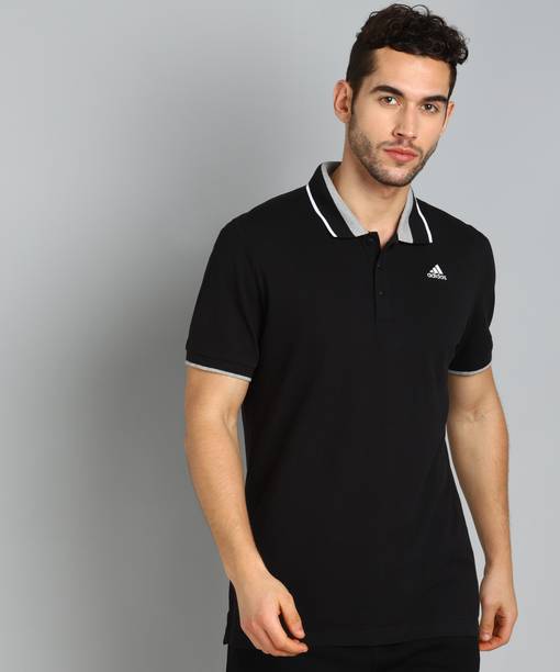 Men Solid Polo Neck Cotton Blend Black T-Shirt