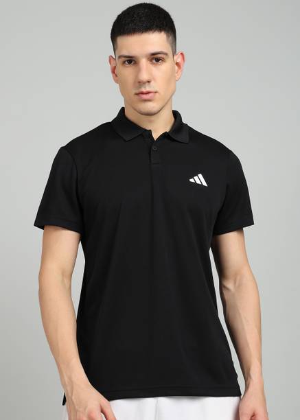 Men Solid Polo Neck Polyester Black T-Shirt